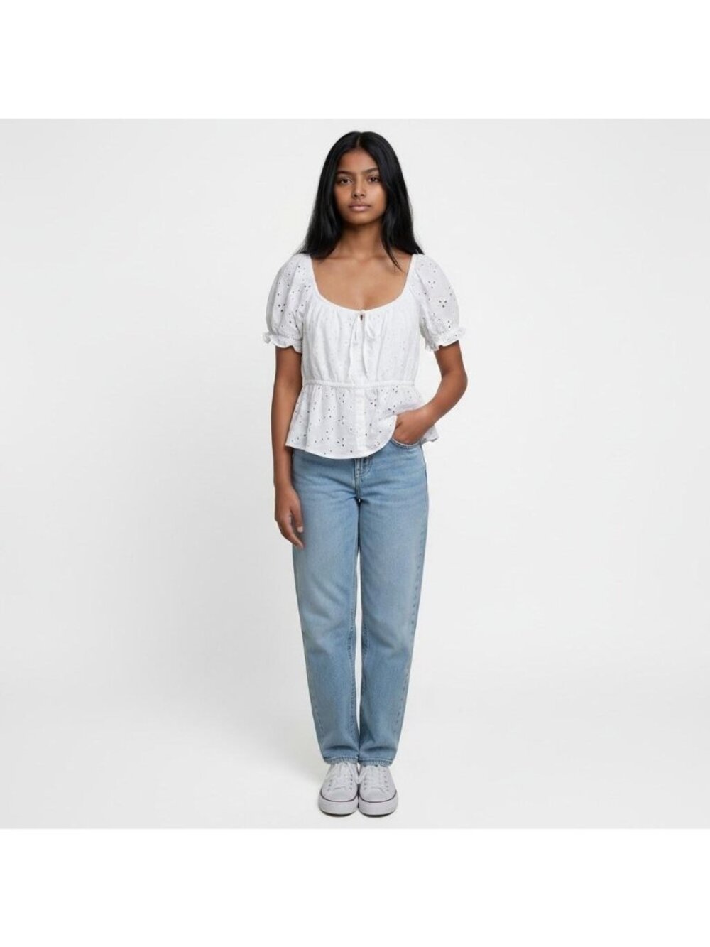 Milkmaid Embroidered Top Womens Large White Eyelet Cropped Boho Cottage Coquette